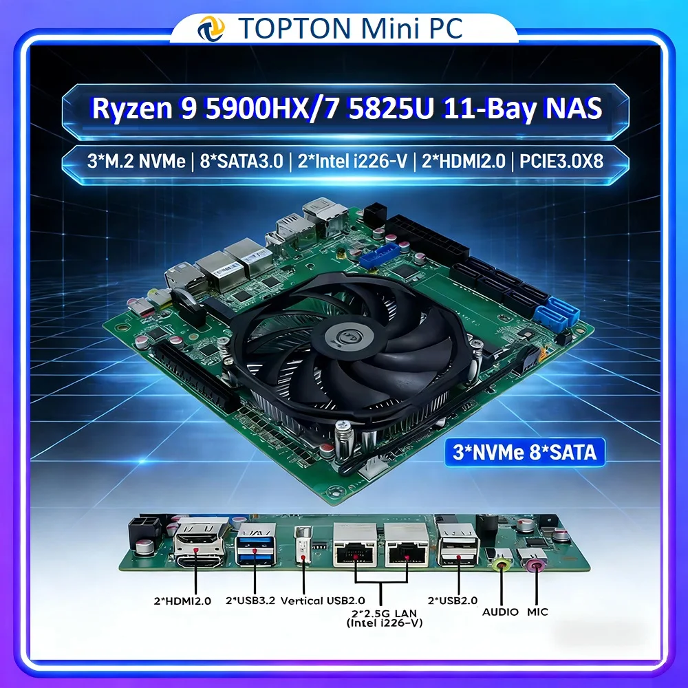 Nas Motherboard 8 Sata Mini Itx - Topton 11-Bay NAS Gaming Motherboard Ryzen